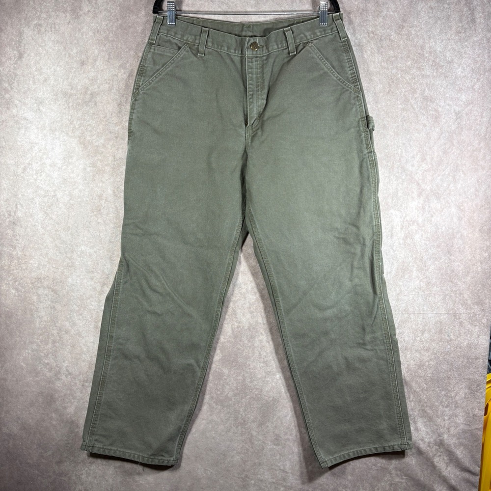 Vintage Carhartt Pants Mens 35x30 Green Cargo Rugged Work Canvas B11 MOS Outdoor